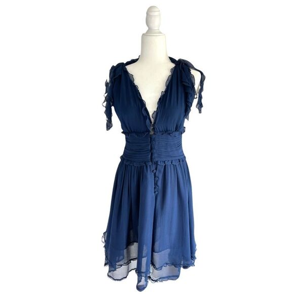 CHLOE Navy Silk Chiffon Dress - Picture 8 of 8